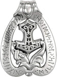 Sterling Silver Thor's Mjolnir Dragon Hammer Rune Pendant