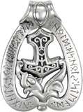 Sterling Silver Thor's Mjolnir Dragon Hammer Rune Pendant