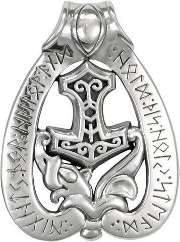 Sterling Silver Thor's Mjolnir Dragon Hammer Rune Pendant