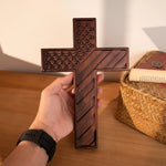 American Flag Hanging Cross for Home and Office, Wooden Cross, Wall Art Decor, Soldier Patriot, Engraved Gift
