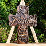 Beech solid wood carved faith wood cross decoration, spiritual wall sign, christian tabletop sign, inspirational minimalism