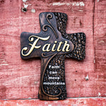 Beech solid wood carved faith wood cross decoration, spiritual wall sign, christian tabletop sign, inspirational minimalism
