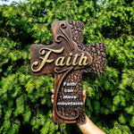 Beech solid wood carved faith wood cross decoration, spiritual wall sign, christian tabletop sign, inspirational minimalism