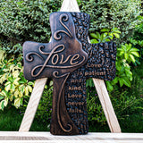 Carved Wooden Christian Cross Art, Love Decoration, spiritual Wall Sign, Simple Religious Desktop, Inspirational Minimalism
