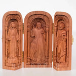 Catholic holy relics three open box handicraft ornaments wood carving prayer altar Virgin Mary Jesus Christ saint statue