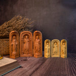 Catholic holy relics three open box handicraft ornaments wood carving prayer altar Virgin Mary Jesus Christ saint statue