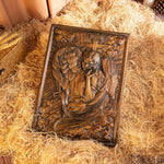 Christian Archangel Chamuel wood carving, mural art, religious figure, wooden icon, living room decoration, gift for women