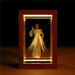 Crystal Carved 3D Jesus Cross Wooden Home Decoration Holy Family Nightlight USB Catholic Church Decor