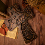 Faith cross wall decoration, beech solid wood carving, spiritual wall sign, christian church, minimalism, pastor's cross
