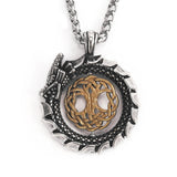 Jormungandr Surrounds Yggdrasil Rotating Pendant Stainless Steel Viking Jewelry