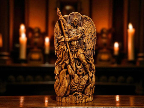 St. Michael Statue, Archangel Michael Carving, Catholic Saint Figurine, Guardian Angel Decor, Spiritual Protection Gift, St. Michael Icon