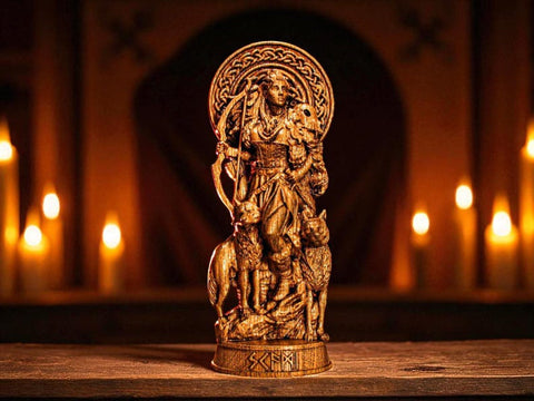 Wood Sculpture Collection-Skadi Statue, Skadi Norse Goddess Figure, Goddess of Hunting, Norse Figurine, Viking Statue, Altar Figure, Viking Gift, Norse Lover Gift