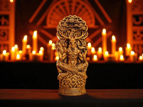 Wood Sculpture Collection-Cernunnos Statue, Horned God Figure, Forest God Figurine, Cernun Celtic God, Celtic Mythology, Celtic Statue, Pagan God Statue, Pagan Altar