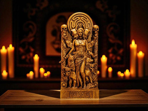 Hecate Statue, Greek Goddess Figure, Greek Statue, Wicca Goddess, Wooden Hecate, Wheel of Hecate, Pagan Altar, Greek Altar Statue