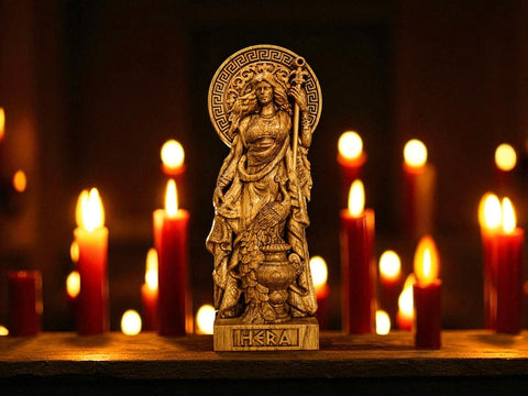 Hera Statue, Hera Altar Figure, Greek Goddess Figure, Wicca Goddess, Wooden Hecate, Wheel of Hecate, Pagan Altar, Greek Altar Statue