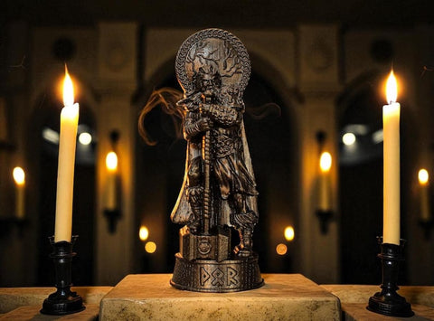 Wood Sculpture Collection-Black Thor Statue, Black Norse Statue, God of Thunder Figure, Norse God Thor, Carved Viking Statue, Pagan God Statue,Norse Altar,Pagan Altar