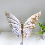 14cm Natural Flower Agate Crystal Hand Carved Butterfly Wings Figurine Healing Stone For Home Decoration 1pcs| |