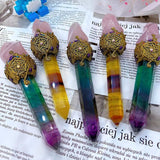 16 22cm Natural Crystal Fluorite Quartz Healing Raw Stone Handmade Magic Stick scepter Witch Craft Staff Cosplay Fairy Props| |