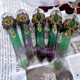 16 22cm Natural Crystal Fluorite Quartz Healing Raw Stone Handmade Magic Stick scepter Witch Craft Staff Cosplay Fairy Props| |
