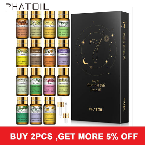 Essential Bliss: 15-Piece Natural Plant Aroma Essential Oil Diffuser Gift Set - Eucalyptus, Vanilla, Mint, Lavender, Rose, Tea Tree, and More!
