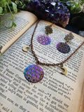 Iridescent Rainbow Sacred Geometry Charm Earrings/necklace/jewelry Set