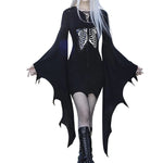 Women's Gothic Dress Batwing Sleeve Halloween Goth Dress Sexy Party Long Sleeve Black Saints Day Bodycon Dresses Cosplay Dress