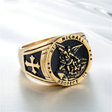 Magic Ring~316L  Cross Saint Michael Protect Stainless Steel Cool Golden&Silver Round Ring Newest HF423