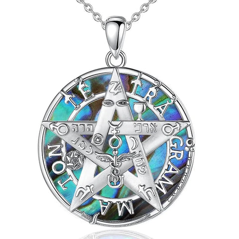 Tetragrammaton Pentagram Necklace Colorful shell Amulet Personality Pendant