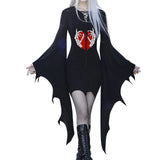 Women's Gothic Dress Batwing Sleeve Halloween Goth Dress Sexy Party Long Sleeve Black Saints Day Bodycon Dresses Cosplay Dress