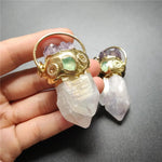 FUWO Wholesale White Quartz Point Pendant With Amethysts Charms,Natural Crystal Boho Pendant For Necklace