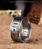 Sterling Silver Egyptian Hieroglyphics Ring Jewelry with Horus Anubis