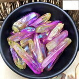Magicun Crystal~4pcs plated natural perforated crystal column Two-color plated single-point crystal column Decoration energy column