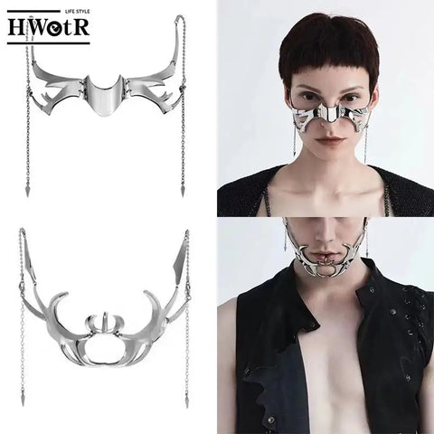 Fashion Gothic Mask Punk Liquid Irregular Silver Color Hollow Women Men Party Individuation Individual Jewelry Accessory