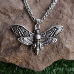 SanLan Death Head Moth Pendant Necklace Wicca Jewelry Goth Moth and The Moon