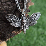 SanLan Death Head Moth Pendant Necklace Wicca Jewelry Goth Moth and The Moon