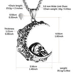 Gothic Retro Moon Crescent Skull Stainless Steel Pendant Necklace 22+2 Inch Chain