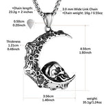 Gothic Retro Moon Crescent Skull Stainless Steel Pendant Necklace 22+2 Inch Chain