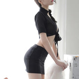 Cosplay Teacher Uniform Erotic Deep V Role Play Secretary Office Clothes Sexy Lingerie Women Perspective Porn Mini Dress Suit