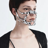 Fashion Gothic Mask Punk Liquid Irregular Silver Color Hollow Women Men Party Individuation Individual Jewelry Accessory