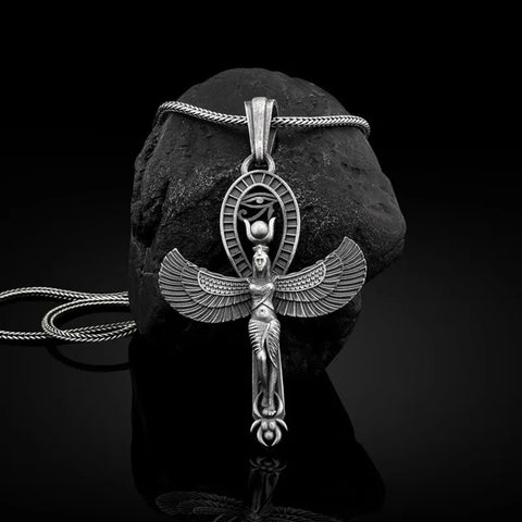 Ancient Egyptian Goddess Isis Eye of Horus Pendant Vintage Men's Necklace
