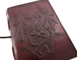 Witchcraft~DOUBLE DRAGON Blank Page BOOK Handcrafted Leather Writing Unlined 5 x 7 JOURNAL (Brown)