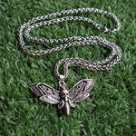 SanLan Death Head Moth Pendant Necklace Wicca Jewelry Goth Moth and The Moon