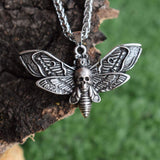 SanLan Death Head Moth Pendant Necklace Wicca Jewelry Goth Moth and The Moon