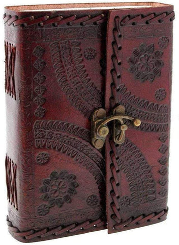 Witchcraft~Handmade Large 8" Embossed Leather Bound Journal with lock Genuine Brown Antique Old personal Diary notebook journal Men Women Hand embossed