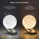 Moon Lamp, 3.5 Inch 3D Printing Lunar Lamp Night Light with White Hand Stand as Kids Women Girls Boy Birthday Gift, USB Charging Touch Control Brightness Two Tone Warm Cool White