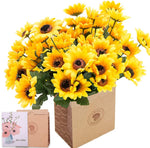 Witchcraft~SNAIL GARDEN Artificial Sunflower, 6 Bunches Silk Sunflowers Bouquet-7 Heads 3" Real Looking Fake Helianthus Per Pack with Green Leaves for Home Office Wedding Garden Party Decoration