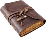 Witchcraft~Vintage Leather Journal - Antique Handmade Deckle Edge Vintage Paper Leather Bound Journal - Book of Shadows Journal - Leather Sketchbook - Drawing Journal - Great Gift (Vintage Brown, 7.5"x5.5")