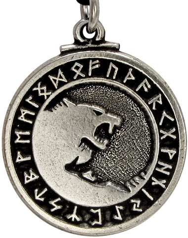 Soloman Pentant~Pewter Odin's Wolves Norse Rune Wolf Pendant