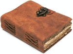Witchcraft~Leather Journal with Lock - Book of Shadows Journal, Vintage Journal, Thick Journal, Writing Journal, Handmade Antique Deckle Edge Paper, Vintage Leather Journal (9" x 6", Vintage Brown)