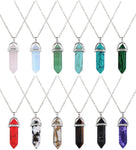 Witchcraft~12 Pieces Hexagonal Chakra Crystal Bullet Shape Gemstone Pendant Necklaces Pointed Quartz Stone Chain Necklaces Artificial Stone with Storage Bag